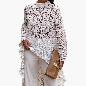 Super chic, fashion forward, lace, hi-low top, NEW